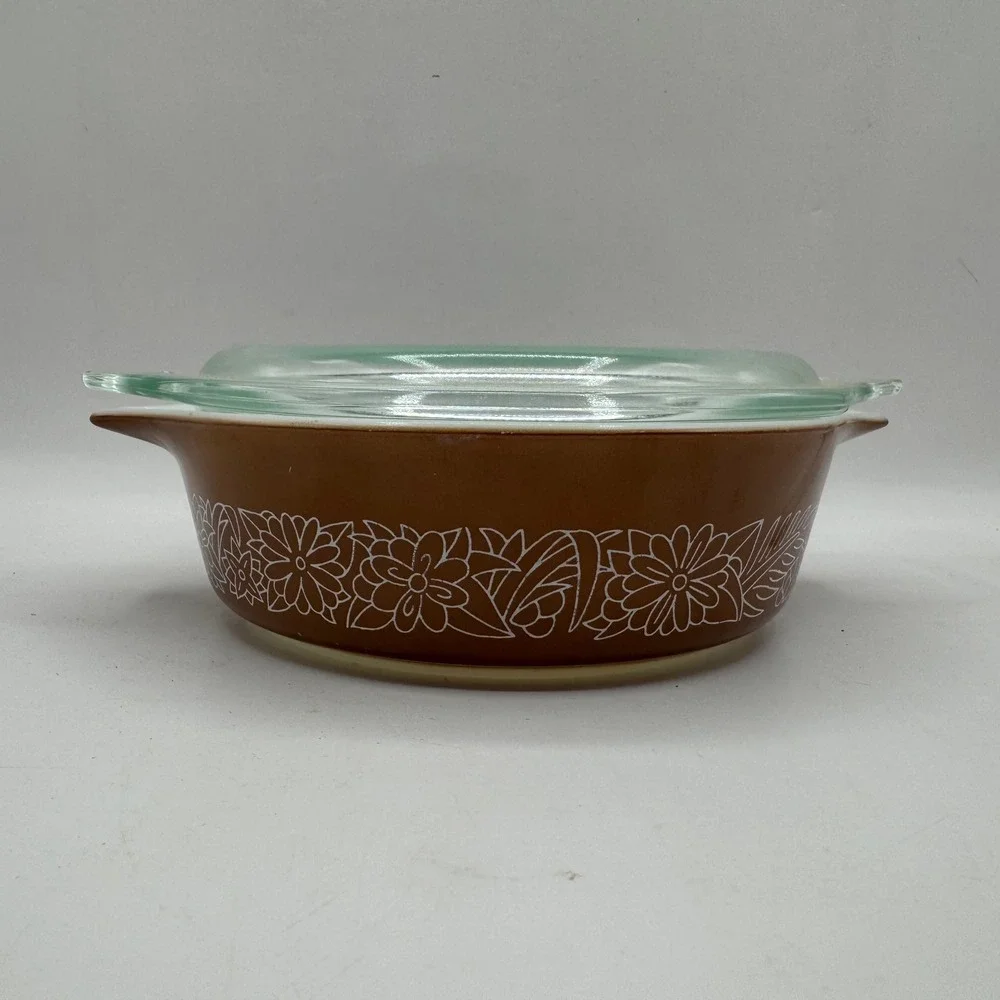 Pyrex Woodland Casserole Dish 500ml Brown White Floral 471-B with Lid 470-C